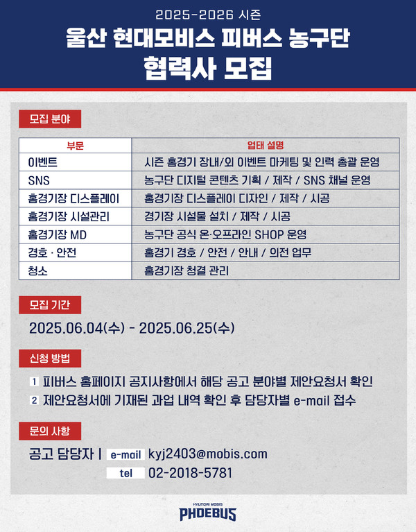 울산현대모비스피버스, 2025-2026시즌 협력사 모집 공고
